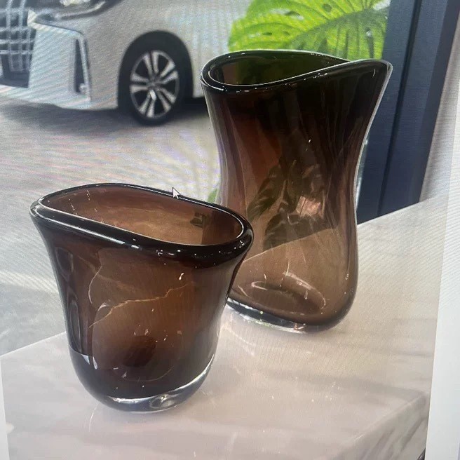 简约轻奢新中式茶色玻璃花瓶桌面摆件创意酒店样板软装饰品插干花