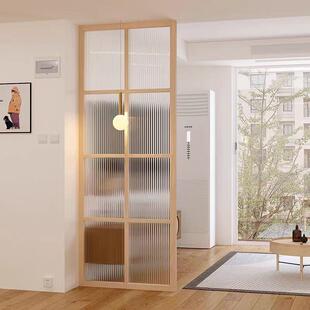 复古入户隔断屏玄关客厅中古风玻璃隔断进门玻璃遮挡藤编宫格屏风