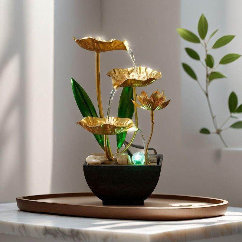 小型流水摆件放松办公室工艺装饰品荷叶风水桌面加湿器解压