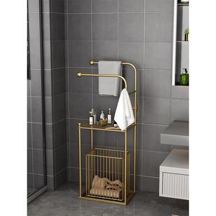 卫生间置物架浴巾毛巾架一体浴室厕所浴缸边脏衣篮收纳架子落地