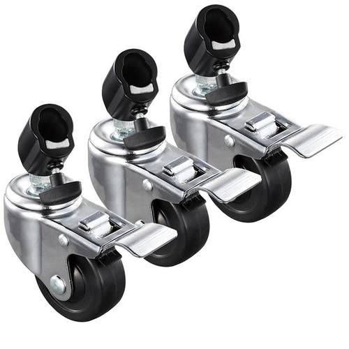 摄影MF-6803适用22mm管脚摄影灯架万向轮带刹车三脚架脚轮带轮