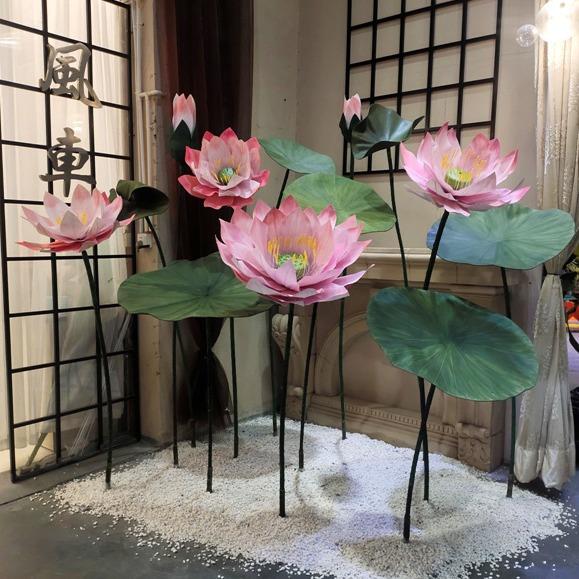 大型花艺造景仿真花莲花荷花睡莲荷叶莲蓬花骨朵装饰网红打卡道具