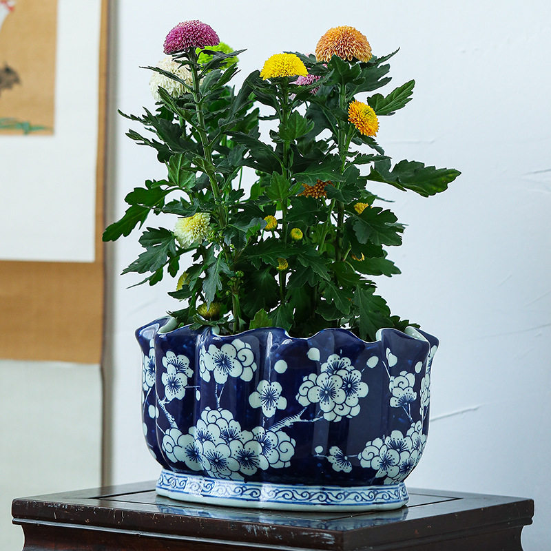 陶瓷花盆种树大口径花盆陶瓷家用庭院仿古青花瓷中式陶瓷花盆陶瓷