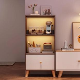 电视柜旁书架落地置物架家用简易书柜带柜门客厅窄柜立柜收纳柜子