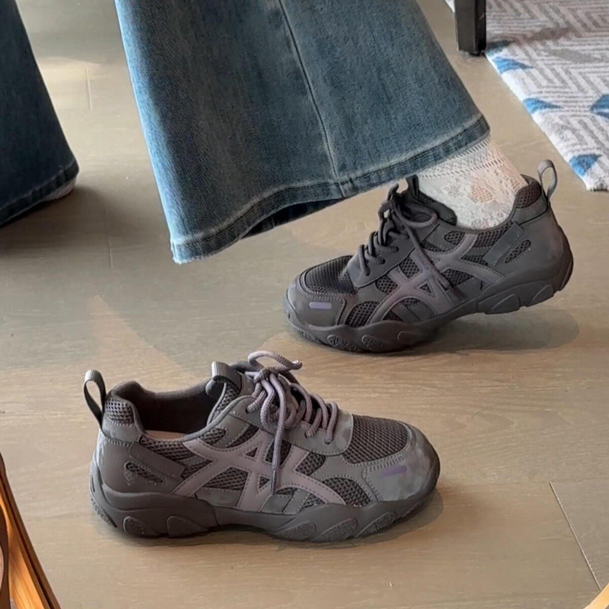 露思同款加绒德训鞋女2025秋冬复古厚底老爹鞋轻便软底休闲运动鞋