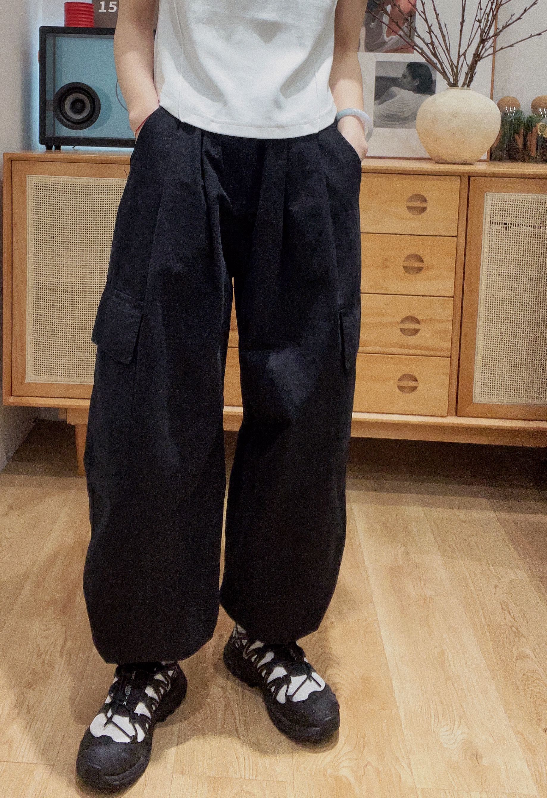 松紧腰工装裤小众工装裤束脚裤