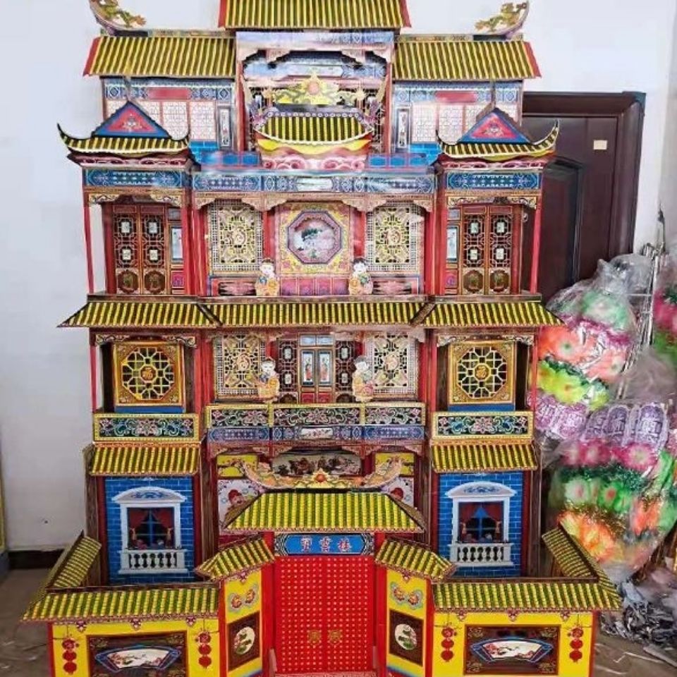 殡葬祭祀纸扎竹架灵房灵屋纸扎折叠别墅纸房厂家直销一件3个包邮