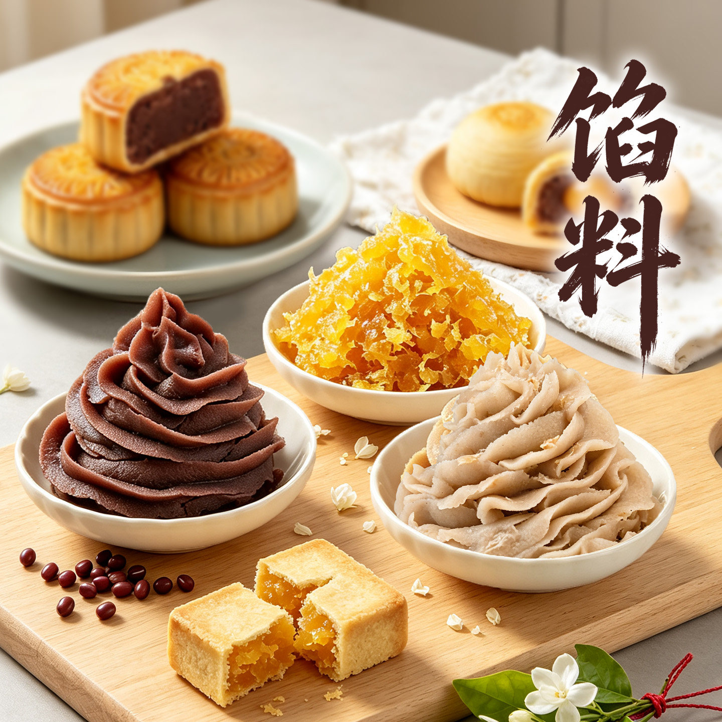 粮觅月饼馅料 蛋黄酥用低糖红豆沙 多口味凤梨包子馅料 烘焙家用