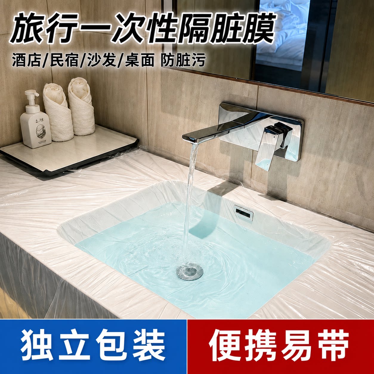 一次性隔脏膜酒店洗脸盆出差洗漱水池洗手隔离隔污膜独立包装