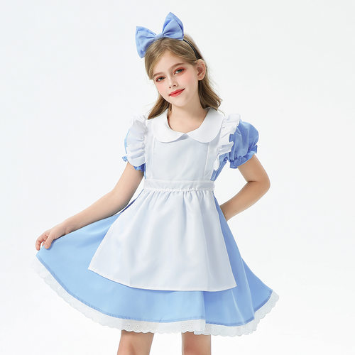 六一儿童服装蓝色爱丽丝女仆装女童舞台表演服Lolita演出服连衣裙