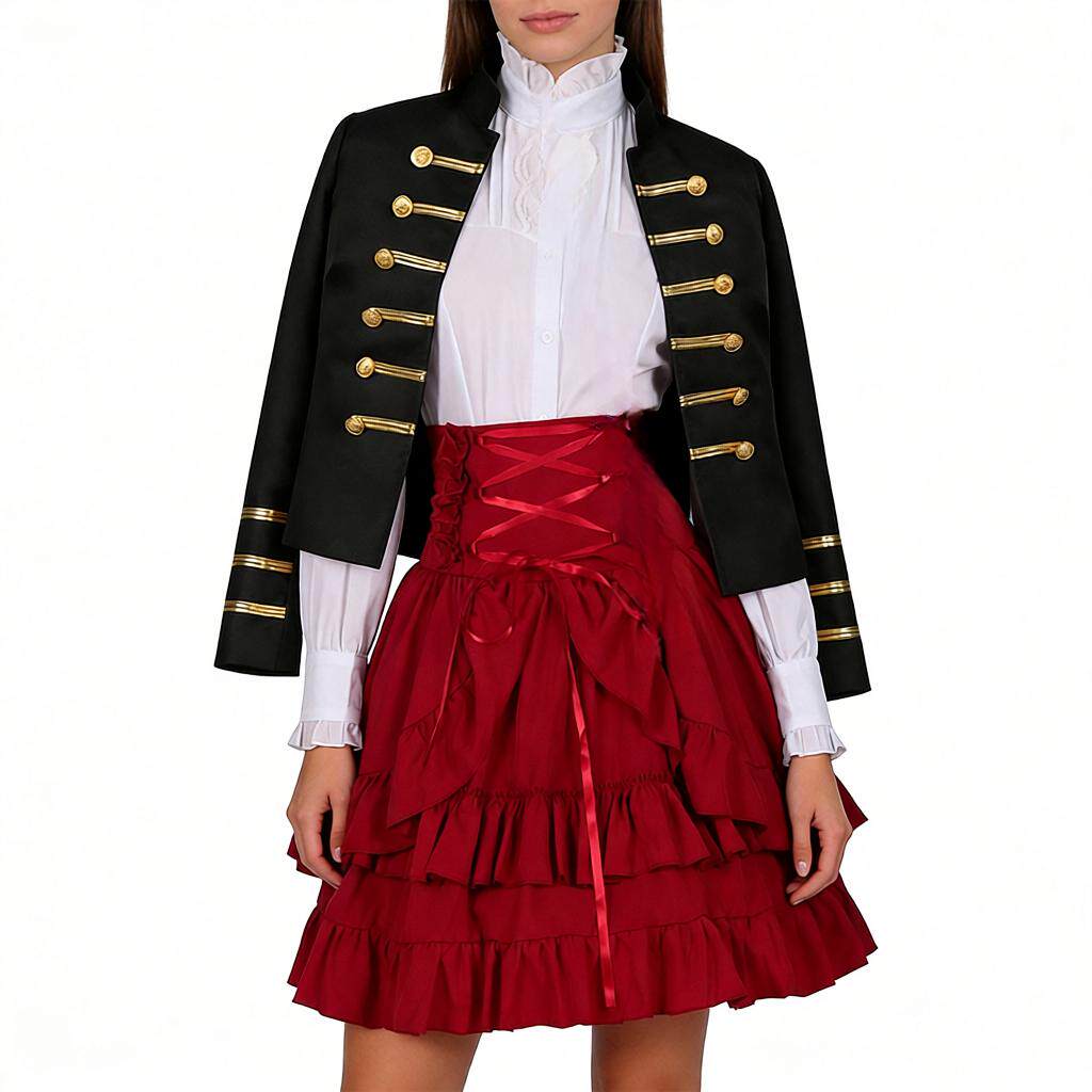 金色双排扣设计复古立领表演服外套女式军鼓队仪仗队演出服