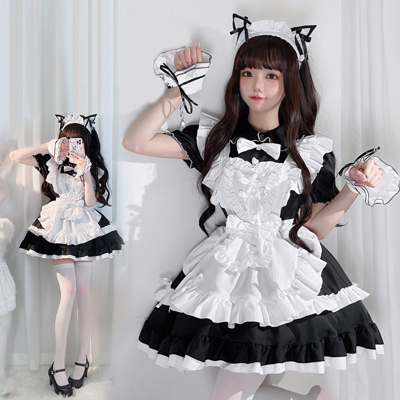 暗黑哥特风黑白色女仆装萝莉lolita动漫cosplay宫廷cos软妹连衣裙