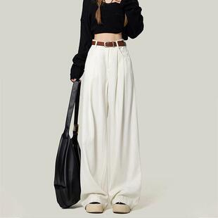 美式白色高腰阔腿牛仔裤女2026春季宽松百搭显小个子瘦垂感拖地裤