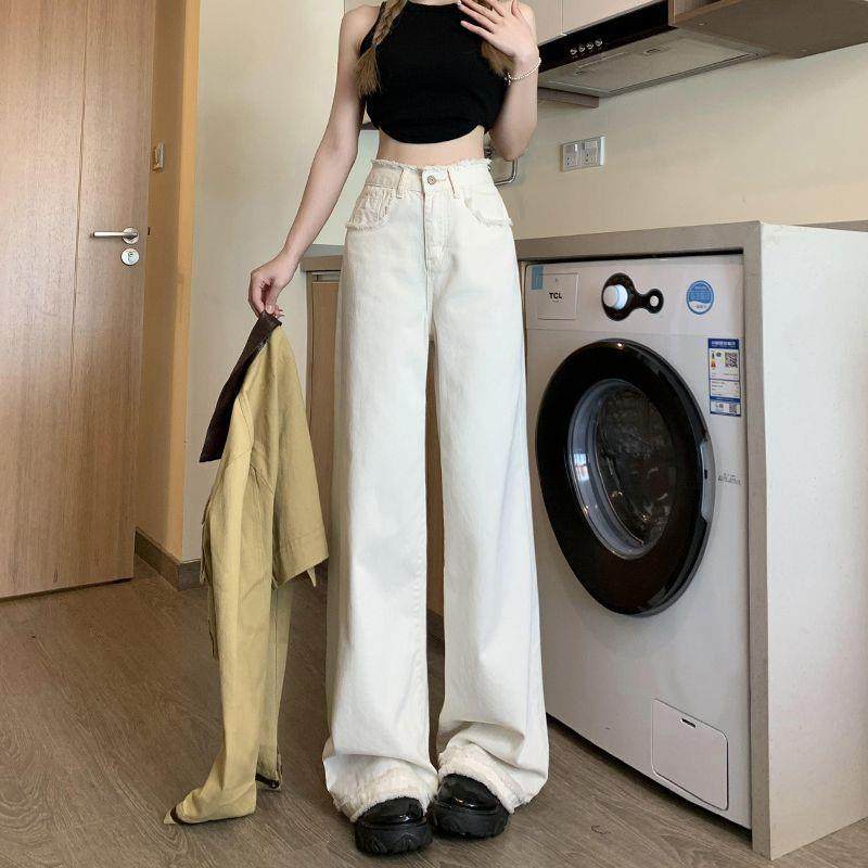 毛边阔腿牛仔裤子女秋季女款2026新款高腰显瘦设计感宽松直筒裤子