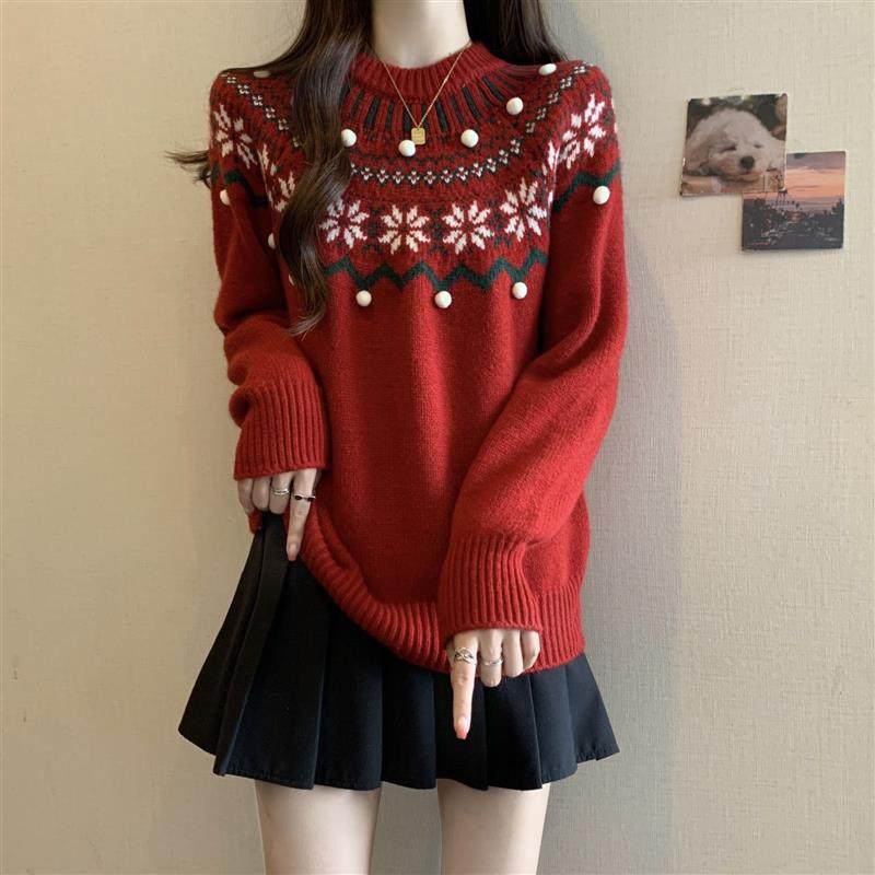 大码女装新品圣诞新年红色费尔岛毛衣秋冬复古提花软糯针织衫上衣,女装/女士精品,常规大码外套,淘宝优惠券,粉丝福利购,淘宝优惠卷