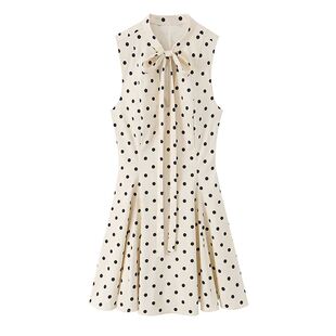 波点无袖连衣裙女V领绑带收腰修身气质裙Ladies' polka dot dress