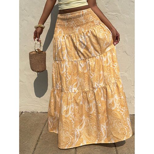 碎花中长款收腰半身裙女Floral mid length waist cinching skirt