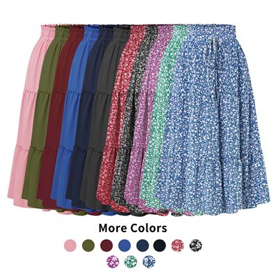 拼接分层女士碎花长款半身裙Splicing layered floral long skirt