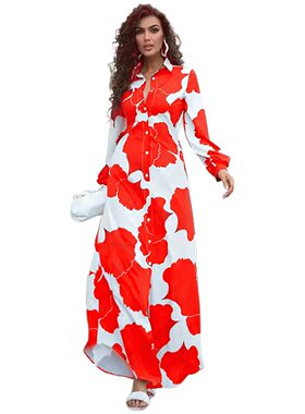 Printed kirsch single row shirt dress 印花单排扣衬衫连衣长裙