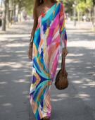 sleeve dress one Long shoulder loose 纯色长袖 单肩宽松连衣裙