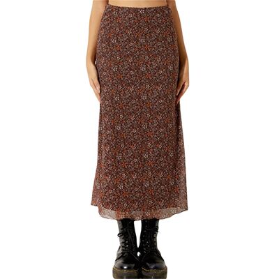 网纱印花高腰中长女士包臀半身裙Printed floral wrap hip skirt