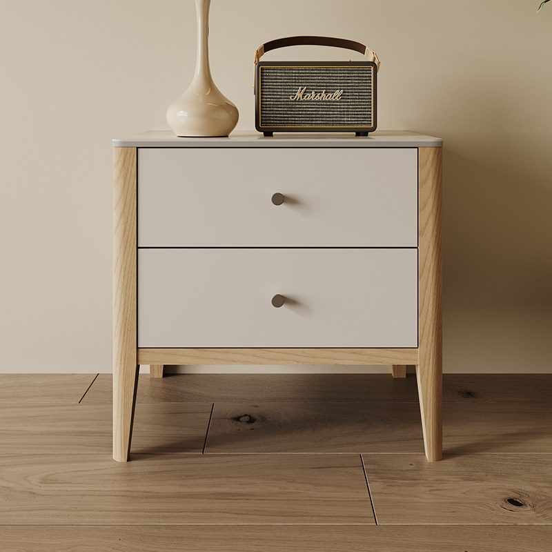 顾家家居顾家木艺简约岩板床头柜小型家用卧室收纳储物两门二斗柜