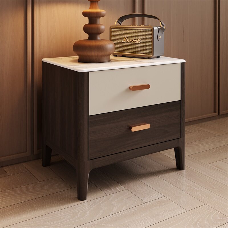 顾家木艺新中式床头柜胡桃木家用卧室收纳柜大理石二斗柜PT8075G