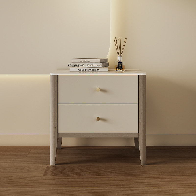 顾家家居木艺岩板实木床头柜现代简约卧室双抽储物柜床边柜二斗柜