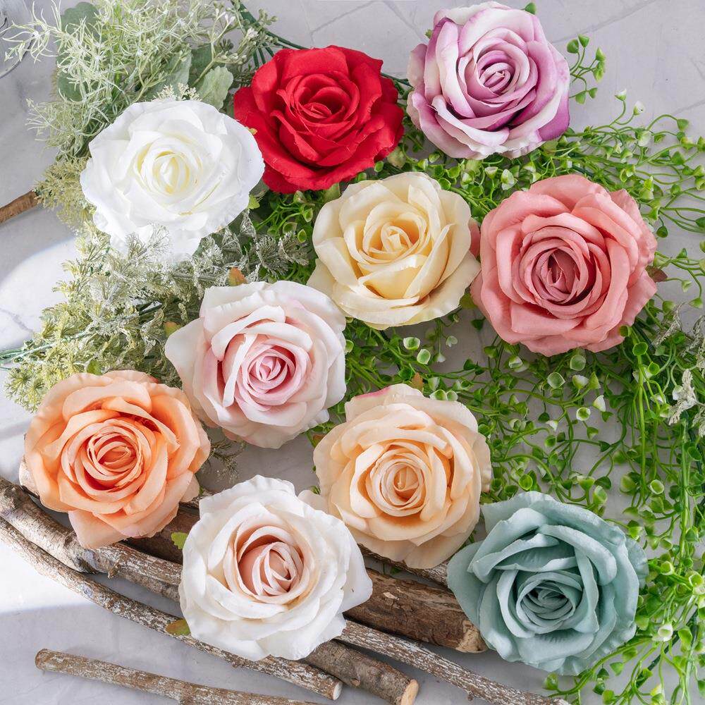 跨境开心玫瑰花头仿真花厂家家居装饰手捧花玫瑰花墙假花cl0001