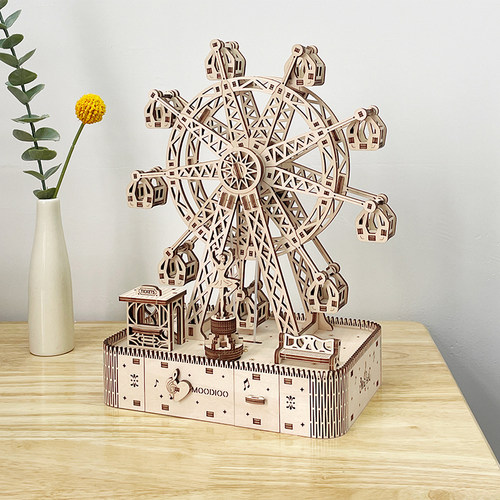 diy手工拼装礼物送女生木音乐摩天轮旋转八音盒生日儿童模型圣诞