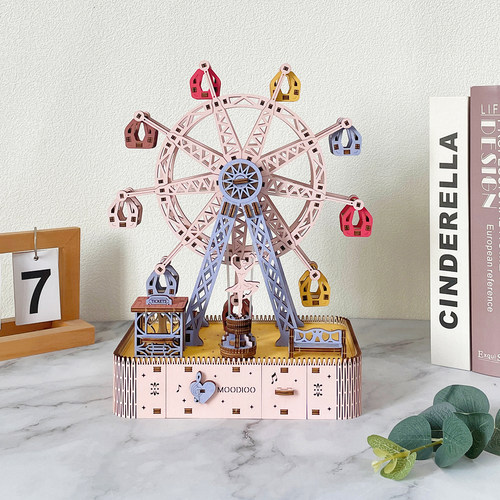 DIY圣诞礼物彩色摩天轮八音乐盒生日送女生闺蜜女朋友木拼装儿童
