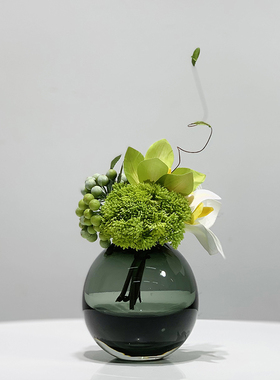 新中式简约现代橙色绿色仿真绿植玉兰花艺插花洽谈桌茶几餐桌摆件
