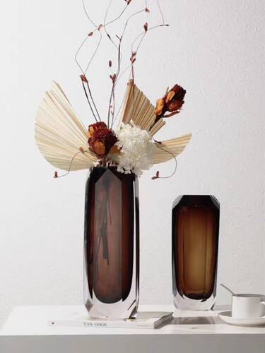 从上现代轻奢创意渐变插花玻璃花瓶摆件样板间床头柜客厅高档装饰