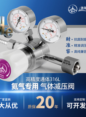 氦气减压阀316L不锈钢实验室半导体高纯He专用惰性气体钢瓶减压器