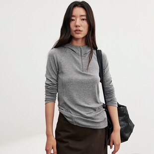 韩风天丝羊毛针织毛衣女25秋季 上衣 新品 显瘦软糯亲肤连帽套头长袖