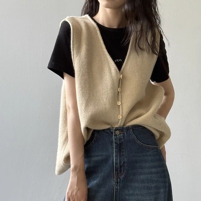 复古极简风V领针织马甲女25秋季