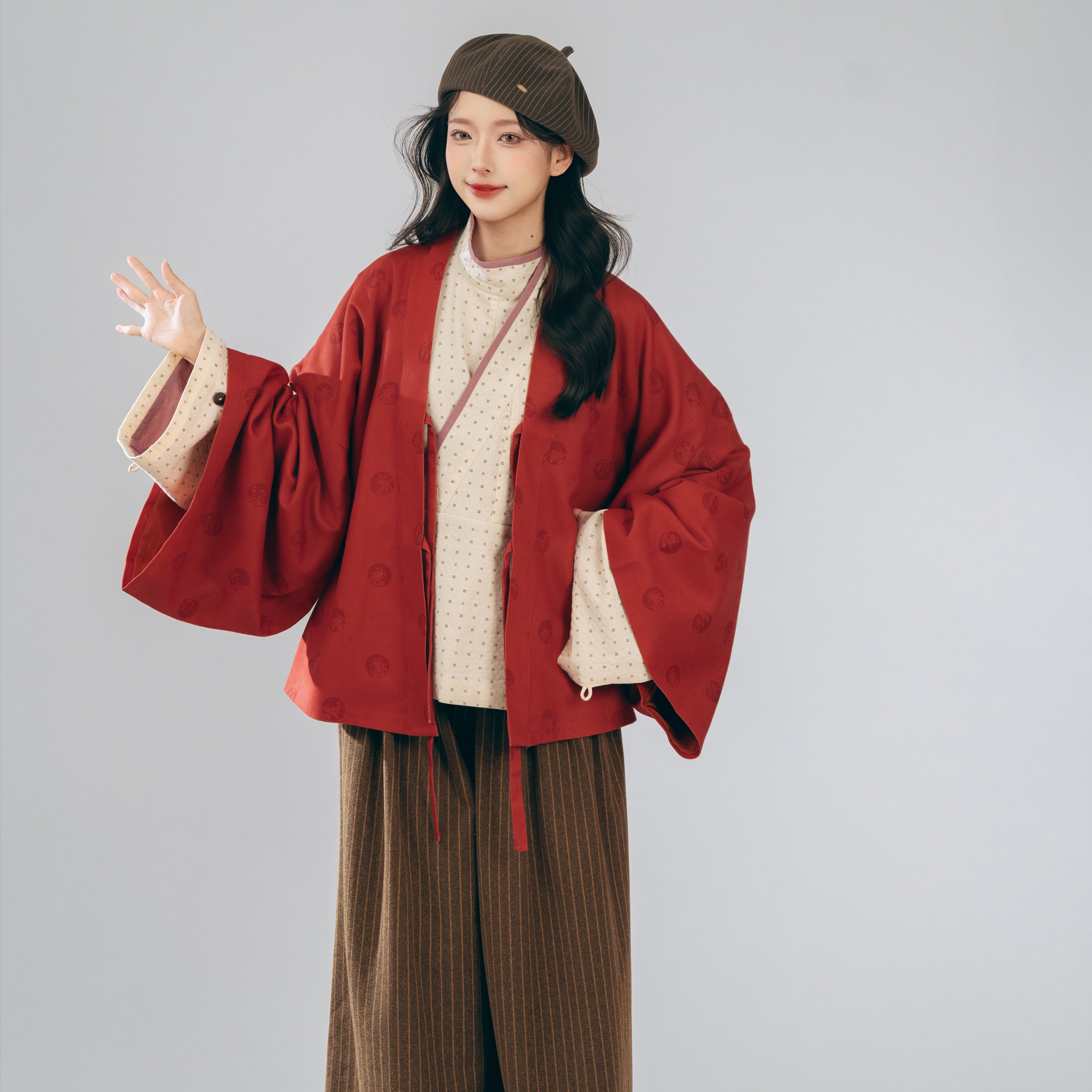 山海明光【寻桂子】北魏晋制汉服褶衣曲领襦阔腿裤套装秋冬日常棉