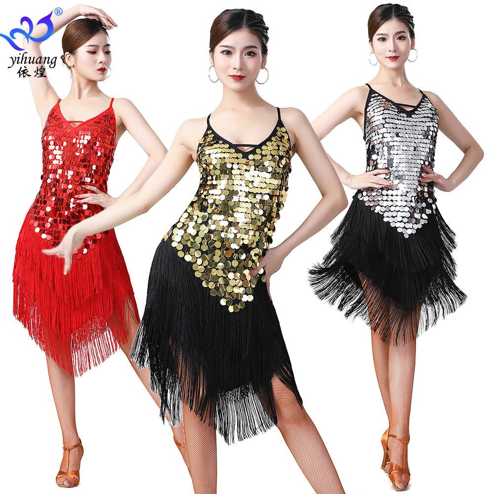 Latin Dance Skirt Dance Sequins Fringe Dress Stage Performan