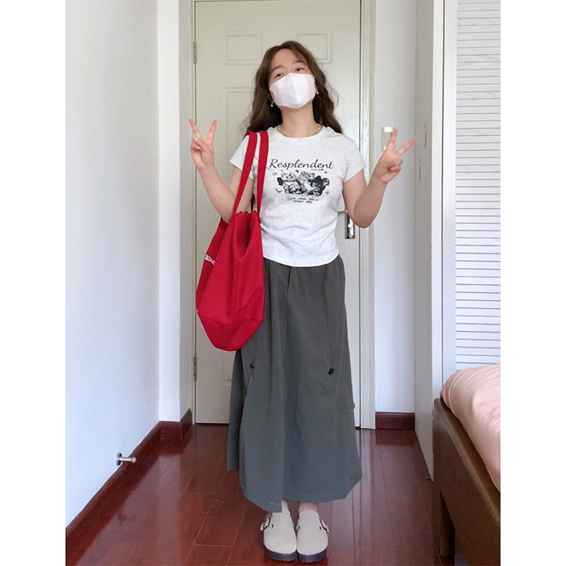 美式速干抽绳工装裙阿殊ASOUL 微胖小个子显高显瘦伞裙