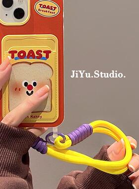 吐司表情卡包opporeno14pro手机壳Reno13/12/11/10女新款findx8小众a2创意k12趣味a56防摔手绳A72硅胶保护套