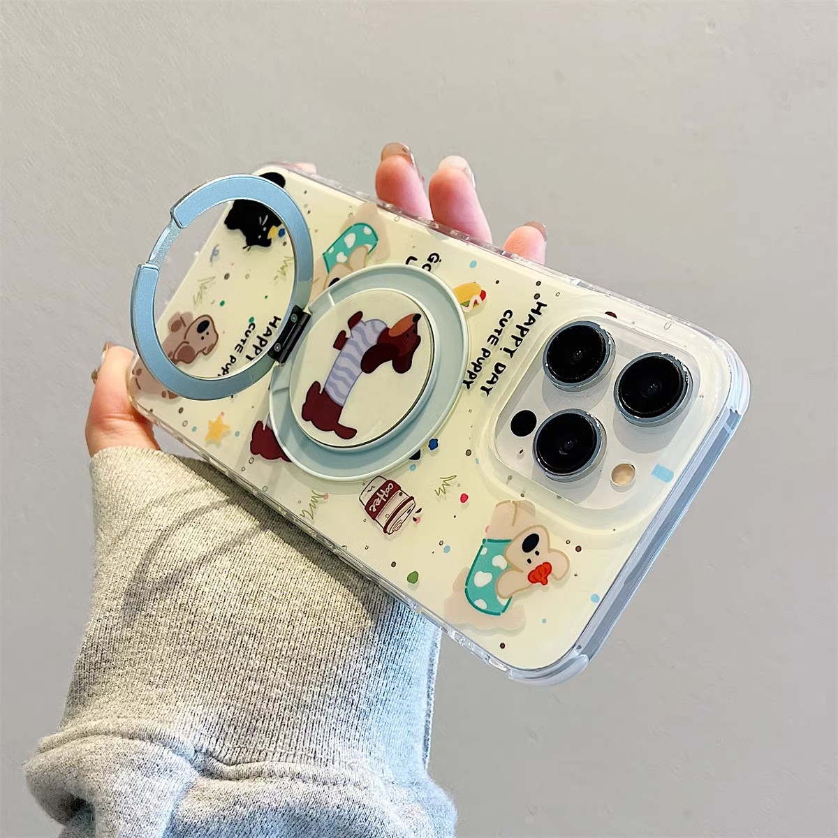 ins风趣味卡通腊肠狗旋转支架opporeno14pro手机壳reno13/12/11新款findx8s全包k12plus防摔k11可爱a96保护套