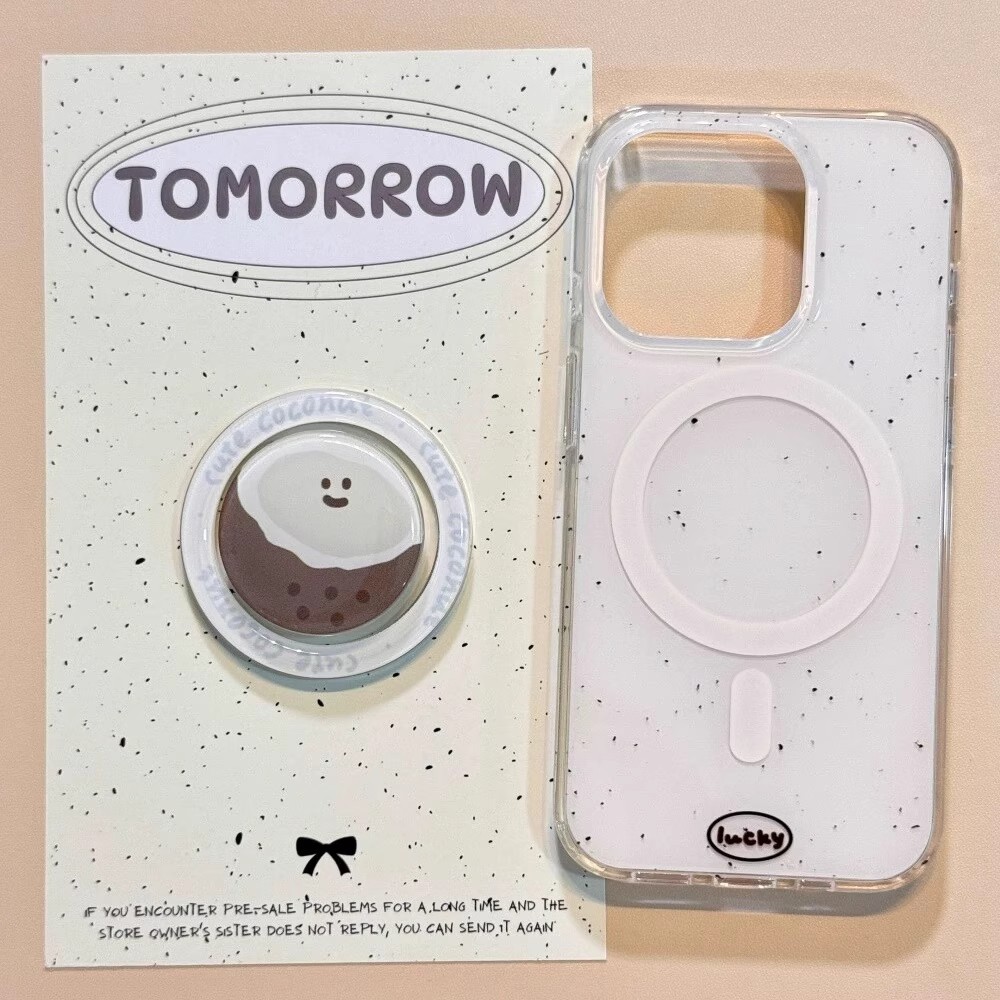 韩系白底泼墨椰子磁吸支架适用苹果16promax手机壳iphone15plus新款14pro女13双层12/11全包防摔xsmax保护套