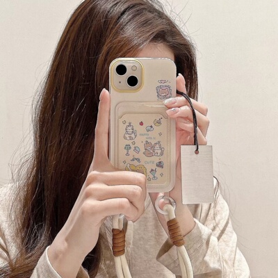 涂鸦猫咪小熊适用荣耀400卡包手机壳新款honor300/200/100卡通x60i小众女magic7pro手绳畅玩60plus防摔保护套