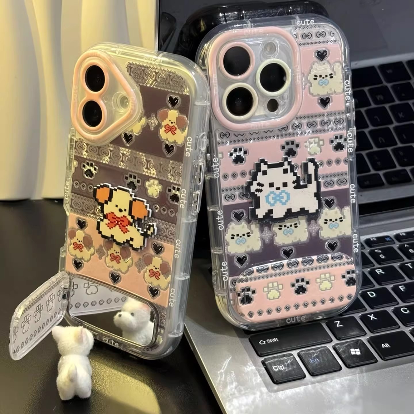 费尔岛猫狗镜子支架opporeno14pro手机壳reno13/12/11新款创意findx8卡通k12/k11女羽纱a5x全包3防摔软保护套