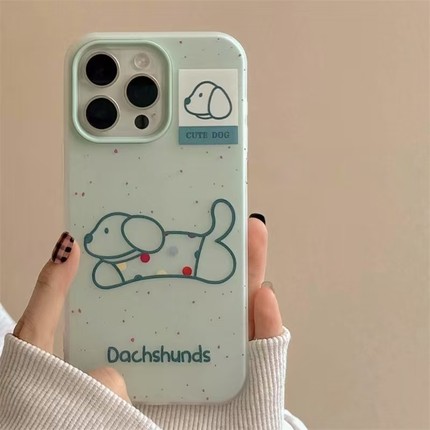 韩风薄荷绿泼墨腊肠狗适用小米15pro手机壳米14/13/12新款日韩k80/k60女k70至尊双层note14/13全包防摔保护套