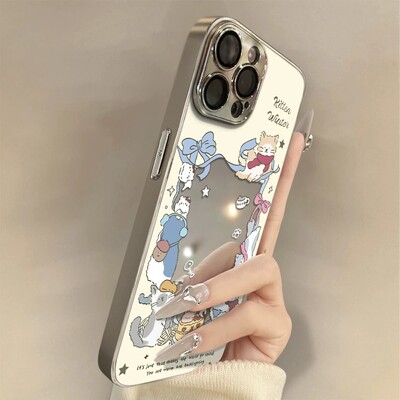 围边喵咪适用opporeno16pro手机壳reno15/14新款女findx9可爱A6卡通K12高级感ACE6补妆镜面真我GT7防摔保护套