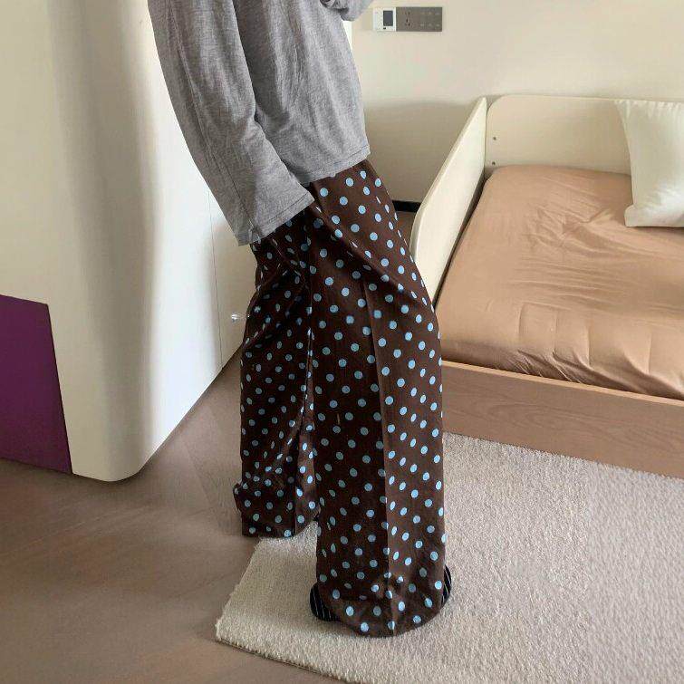 波点遛弯裤女夏薄款可外穿睡裤女长裤子慵懒轻薄凉凉裤垂感休闲裤