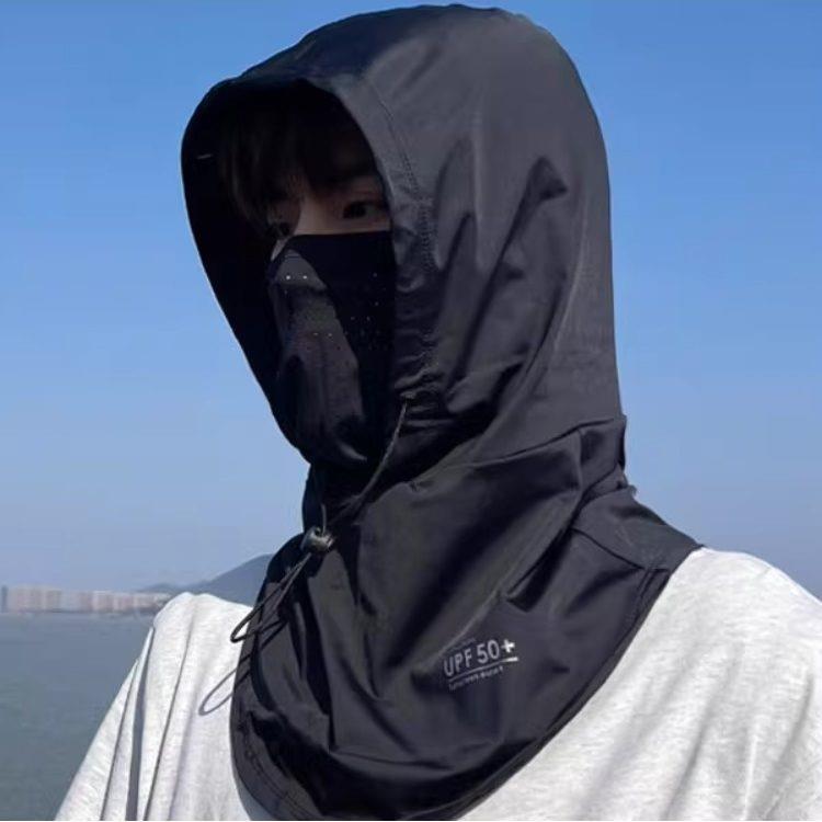 防晒面罩护颈帽子一体男款骑行脖子遮阳脖套夏天冰丝全脸围脖头套