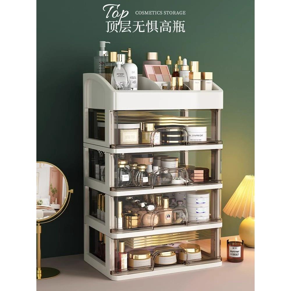 日本化妆品收纳盒梳妆台口红面膜收纳架护肤品抽屉透明防尘化妆盒