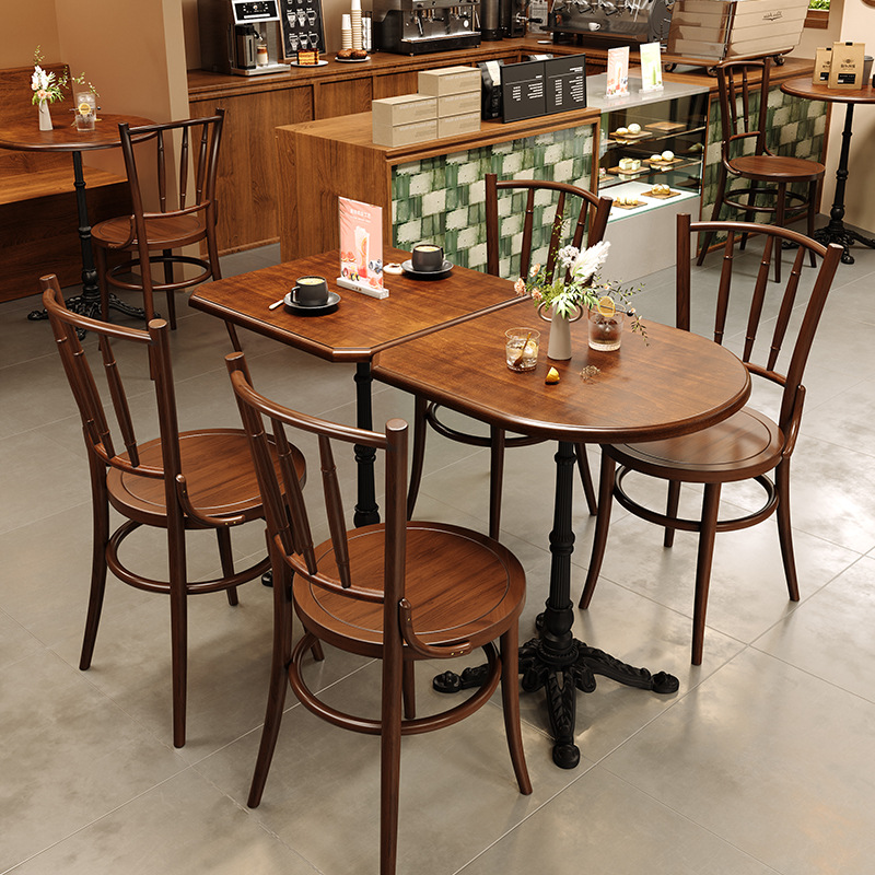 咖啡厅桌椅组合甜品店中古风实木椅子网红甜品烘焙店餐饮商用桌子